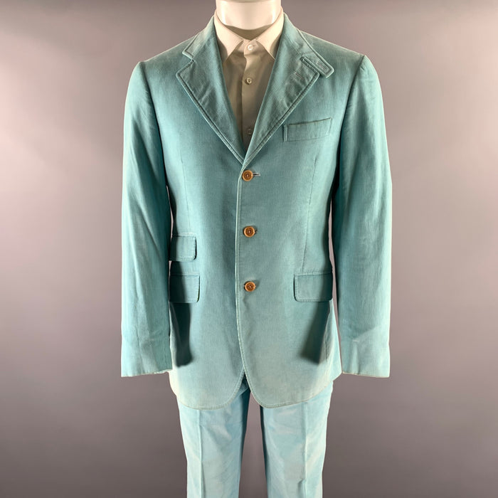 ETRO Size 38 Light Blue Corduroy Cotton Storm Collar Suit