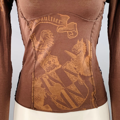 JEAN PAUL GAULTIER Vintage Size S Brown Orange Cotton Blend Turtleneck Casual Top