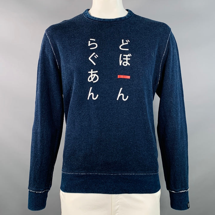 RAG & BONE Size L Indigo White Red Graphic Print Cotton Crew Neck Sweater