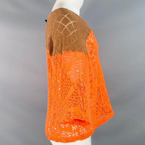 EARTHLING VIP Size L Orange Brown Lace Cropped T-shirt