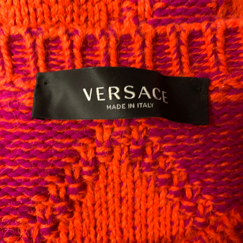 VERSACE FW2021 Size M Orange Lime Argyle Alpaca Wool Pullover