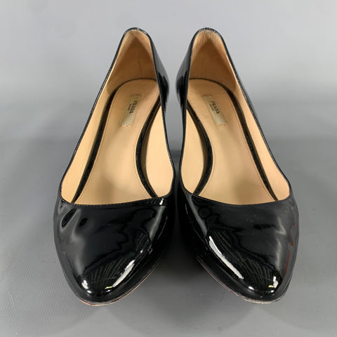 PRADA Size 8 Black Patent Leather 11312B Patent Pointed Toe Pumps