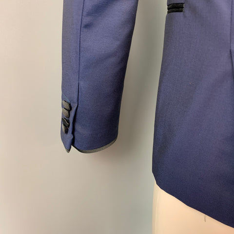 PAUL SMITH Size 38 Regular Navy Wool / Mohair Peak Lapel Tuxedo Sport Coat