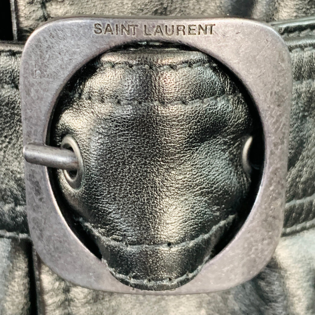 SAINT LAURENT Size M Black Calf Leather Belted Jacket