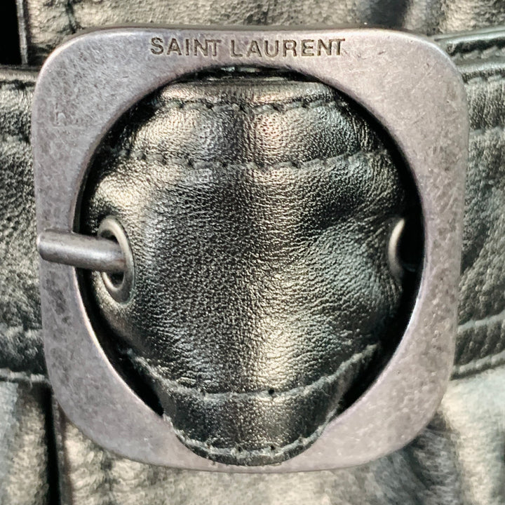 SAINT LAURENT Size M Black Calf Leather Belted Jacket