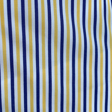 TURNBULL & ASSER Vintage Size L White Navy Yellow Stripe Cotton French Cuff Long Sleeve Shirt