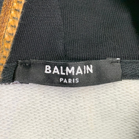 BALMAIN Size M Black Zodiac Horse Print Multi Color Astrology Cotton Hooded Sweatshirt