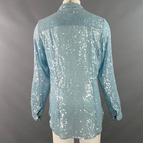 DRIES VAN NOTEN FW22 Size M Light Blue Sequined Viscose Long Sleeve Shirt