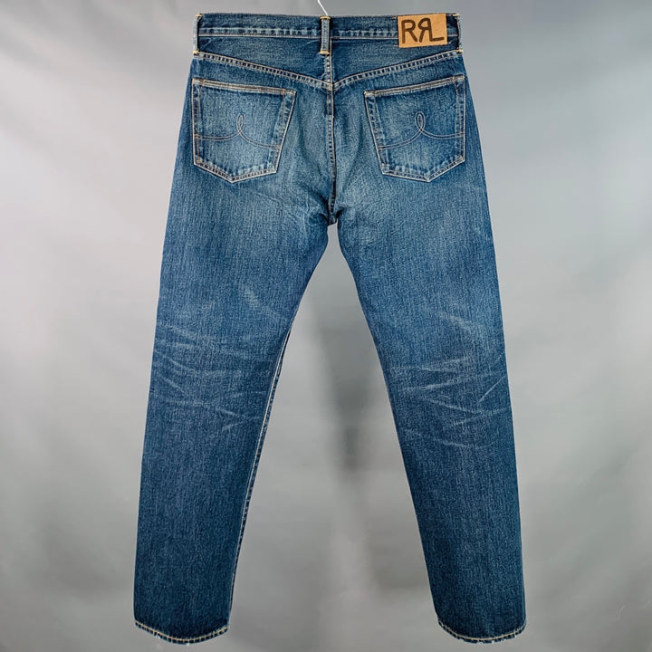 RRL by RALPH LAUREN Size 34 Blue Cotton Selvedge Denim Twill Straight Button Fly Jeans