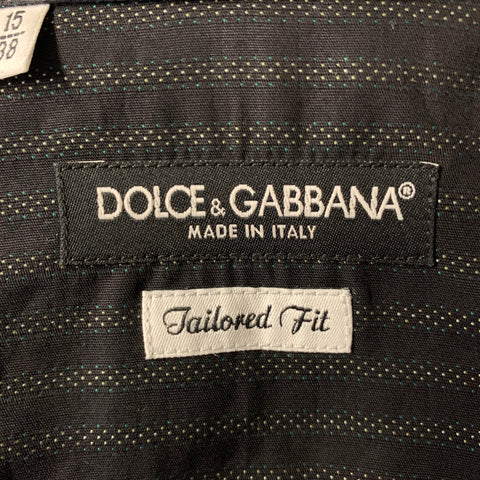 DOLCE & GABBANA Size S Black Green Stripe Cotton Long Sleeve Shirt