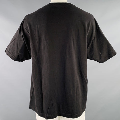 PLEASURES Size XXL Black Blue Logo Cotton Crew Neck T-shirt