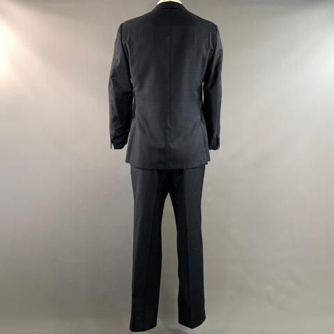 ERMENEGILDO ZEGNA Chest Size 42 Navy Purple Window Pane Wool Notch Lapel 34 Suit