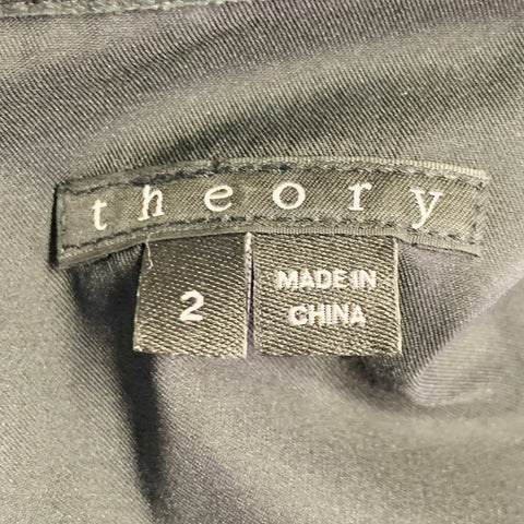 THEORY Size 2 Black Grey Virgin Wool Blend Goat Leather Sleeveless Dress