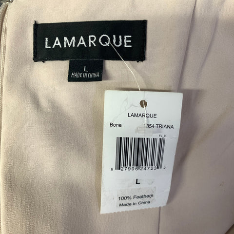 LAMARQUE Size L Tan Champagne Feathers Cocktail Dress