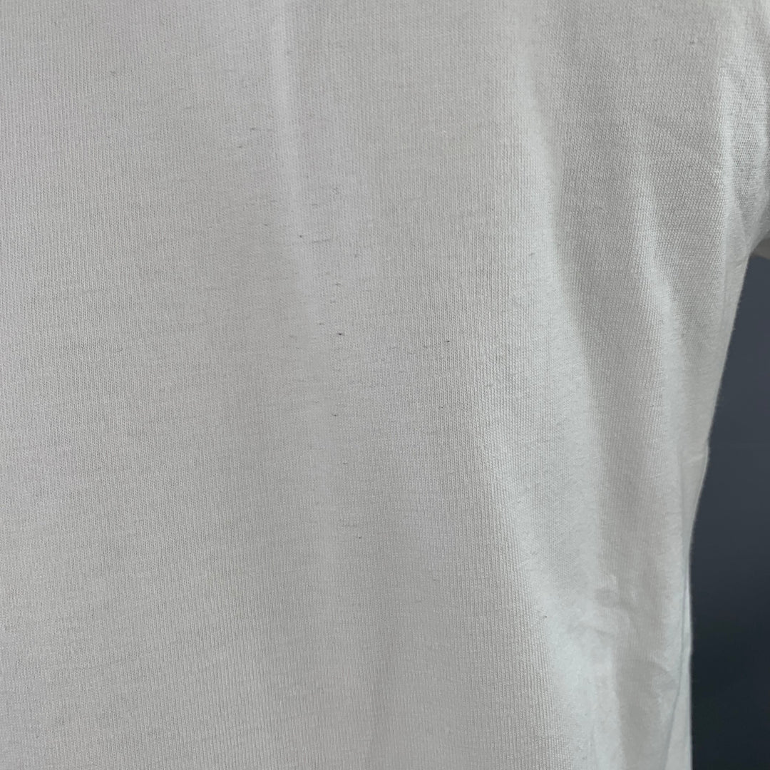 OFF-WHITE Size L White Black Logo Cotton Crew Neck T-shirt