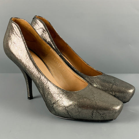 DRIES VAN NOTEN Size 9 Silver Leather Platform Pumps