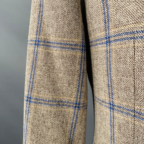 SUIT SUPPLY Size 46 Beige Navy Plaid Wool Linen Silk Sport Coat