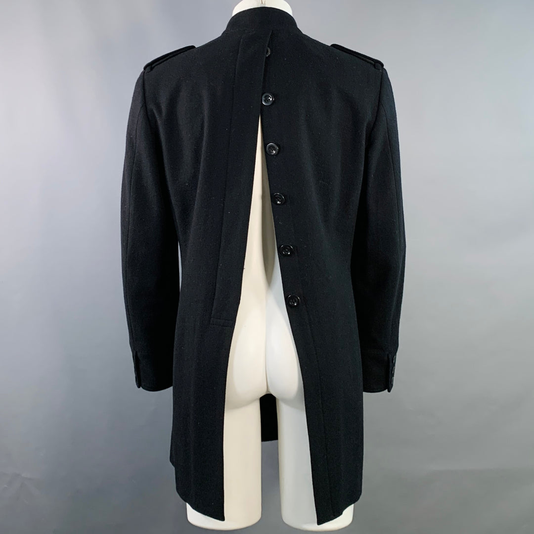 YOHJI YAMAMOTO Size M Black Wool Nehru Collar Tails Overcoat