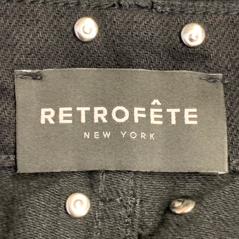 RETROFETE Size XS Angel Black Denim Twill Crystal Studded Distressed Button Fly Mini Shorts