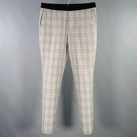 NUMBER M Size 32 Grey Black Plaid Cotton Blend Elastic Waistband Casual Pants