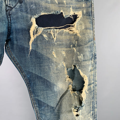 DIESEL Size 26 Tepphar Blue Cotton Blend Tapered Slim Distressed Jeans