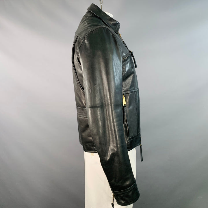 DSQUARED2 Size XL Black Leather Zip Up Motorcycle Jacket