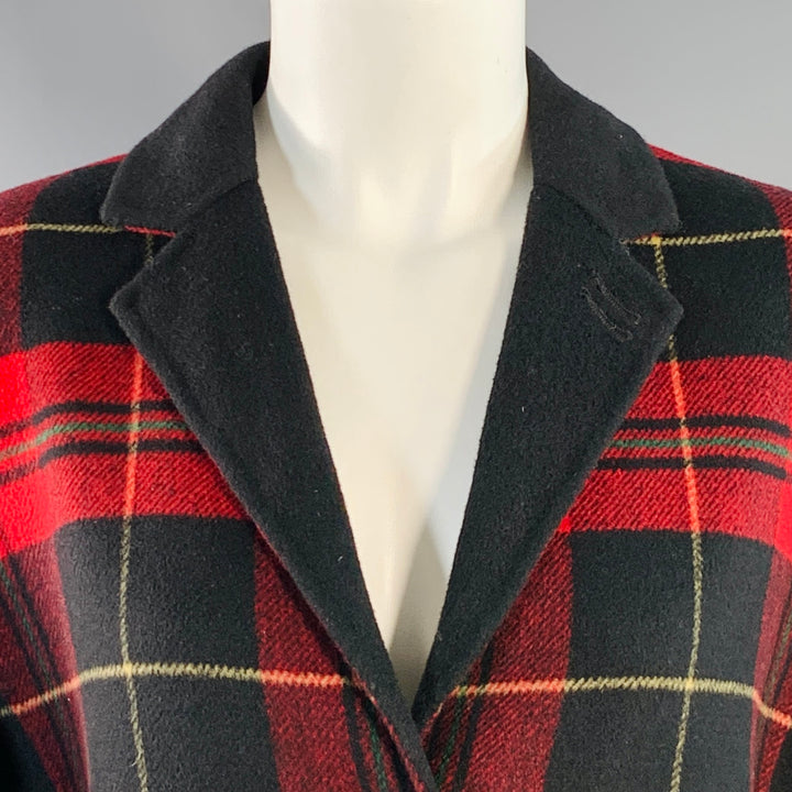 THE KOOPLES Size S Red Black Yellow Wool Blend Plaid Notch Lapel Coat