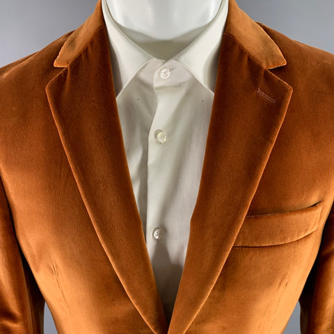 PAUL SMITH Size 40 Orange Copper Velvet Cotton Notch Lapel Sport Coat