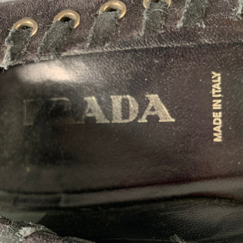 PRADA Size 7.5 Black Suede Beaded Embellishment Heels Pumps
