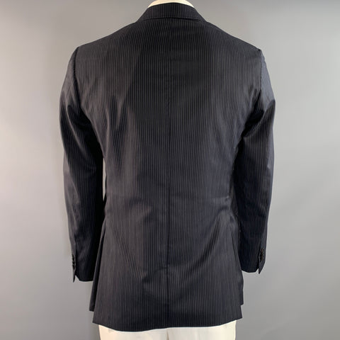 ETRO MILANO Chest Size 40 Navy Purple Pinstripe Wool Silk Sport Coat