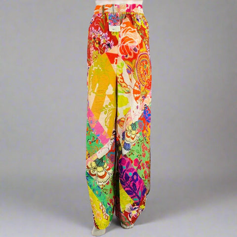 DESIGUAL Size M Multi Color Cotton Floral Wide Leg Casual Pants