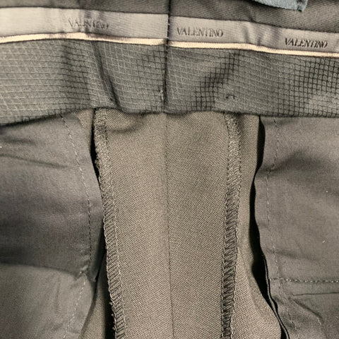 VALENTINO Size 34 Black Navy Polyester Virgin Wool Flat Front Dress Pants