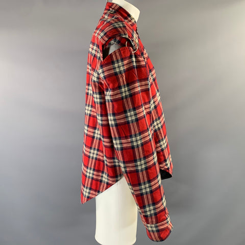 VETEMENTS 2017 Size S Red White & Navy Cotton Plaid Button Up Shirt