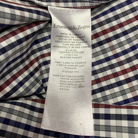 Chemise en Coton à Carreaux Rouge et Bleu Marine Manches Longues ERMENEGILDO ZEGNA Taille XL