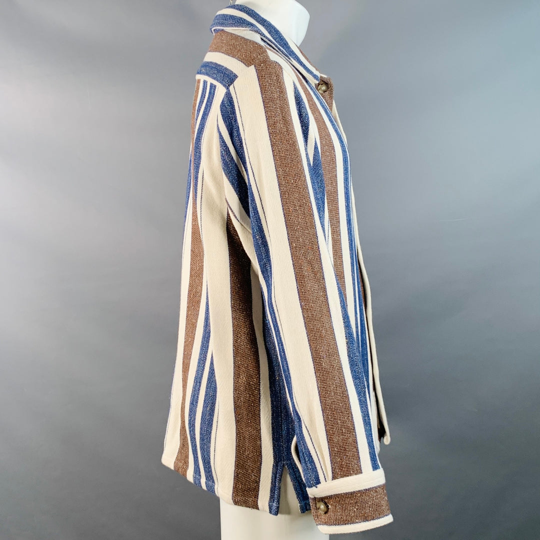 A.P.C. Size M Brown Navy Cream Stripe Cotton Blend One Pocket Long Sleeve Shirt