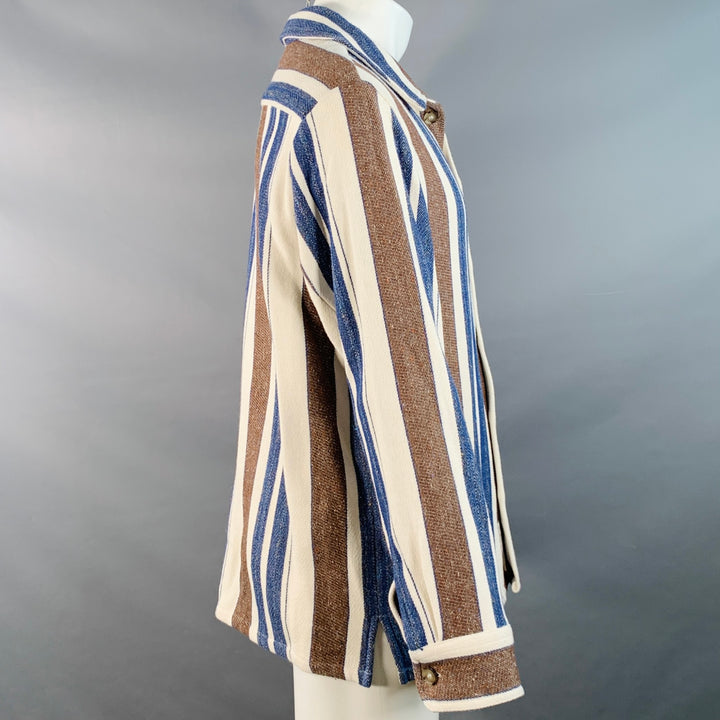 A.P.C. Size M Brown Navy Cream Stripe Cotton Blend One Pocket Long Sleeve Shirt