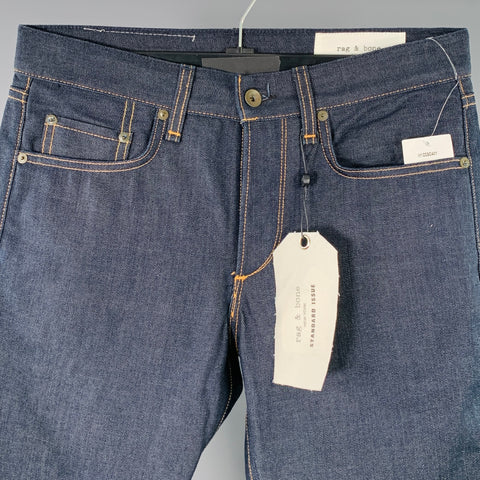 RAG & BONE Size 30 Navy Cotton Straight Selvedge Jeans
