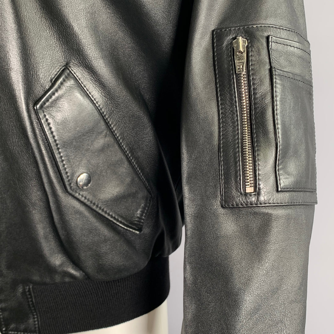 CELINE Size M Black Leather Bomber Jacket