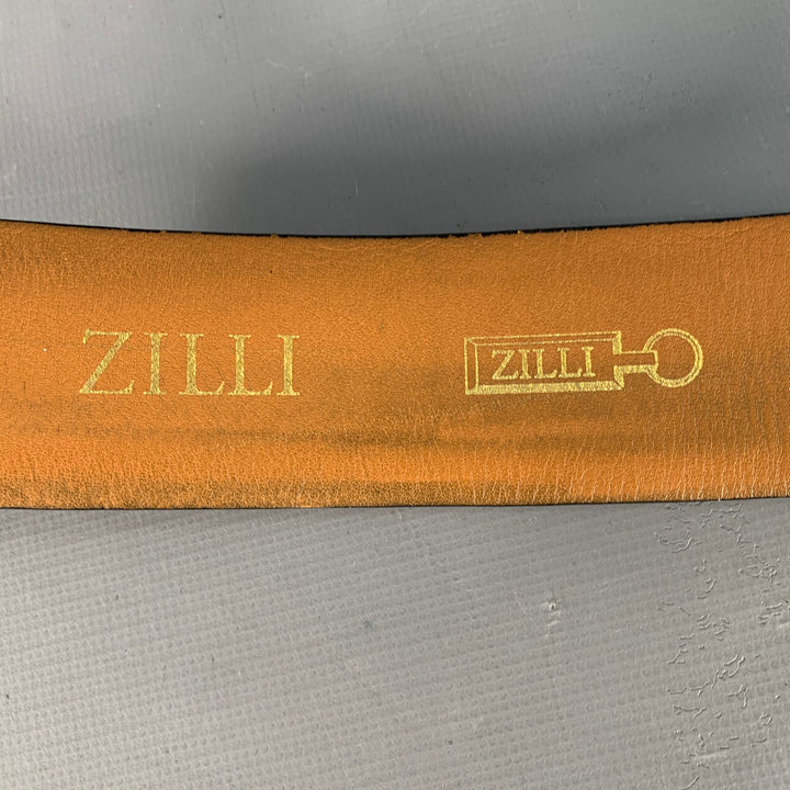 ZILLI Size 40 Black Gold Logo Leather Belt
