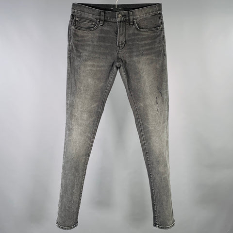 JOHN VARVATOS * U.S.A. Size 30 Grey Charcoal Distressed Twill Cotton Blend Jeans