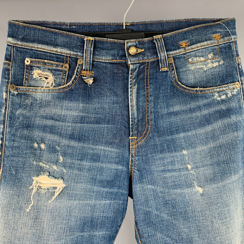 R13 Size 31 Skate Blue Cotton Blend Straight Distressed Jeans