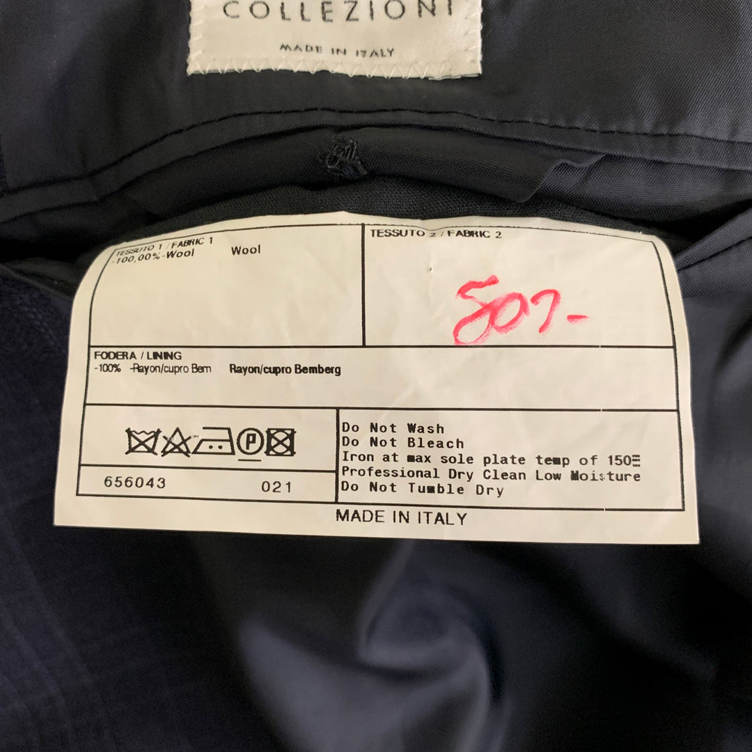 ARMANI COLLEZIONI Size 44 Navy Plaid Wool Notch Lapel Sport Coat