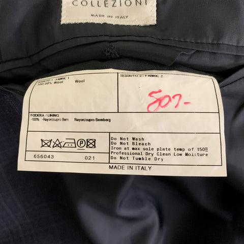 ARMANI COLLEZIONI Size 44 Navy Plaid Wool Notch Lapel Sport Coat