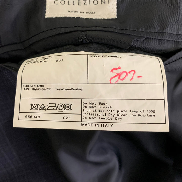 ARMANI COLLEZIONI Size 44 Navy Plaid Wool Notch Lapel Sport Coat