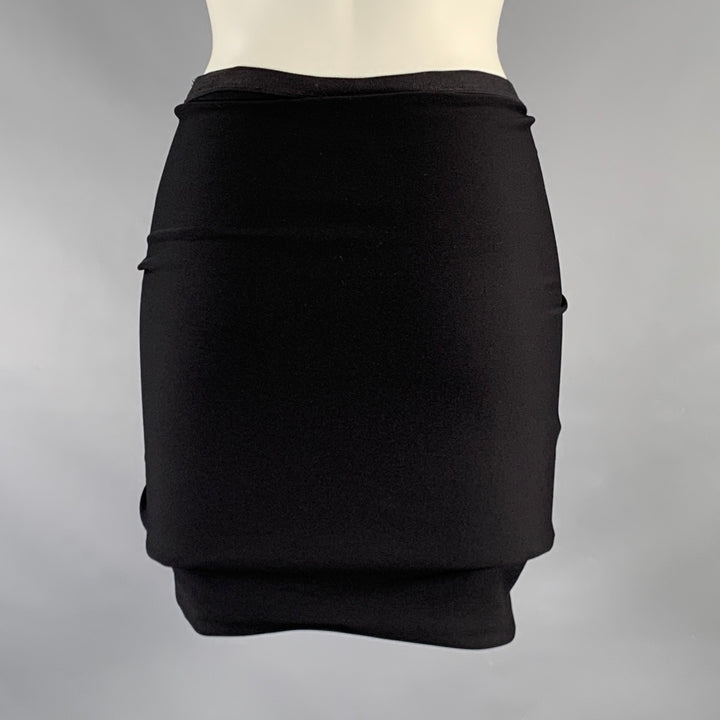 RICK OWENS Size 2 Black Nylon Eastane Ruched Asymmetrical Mini Skirt