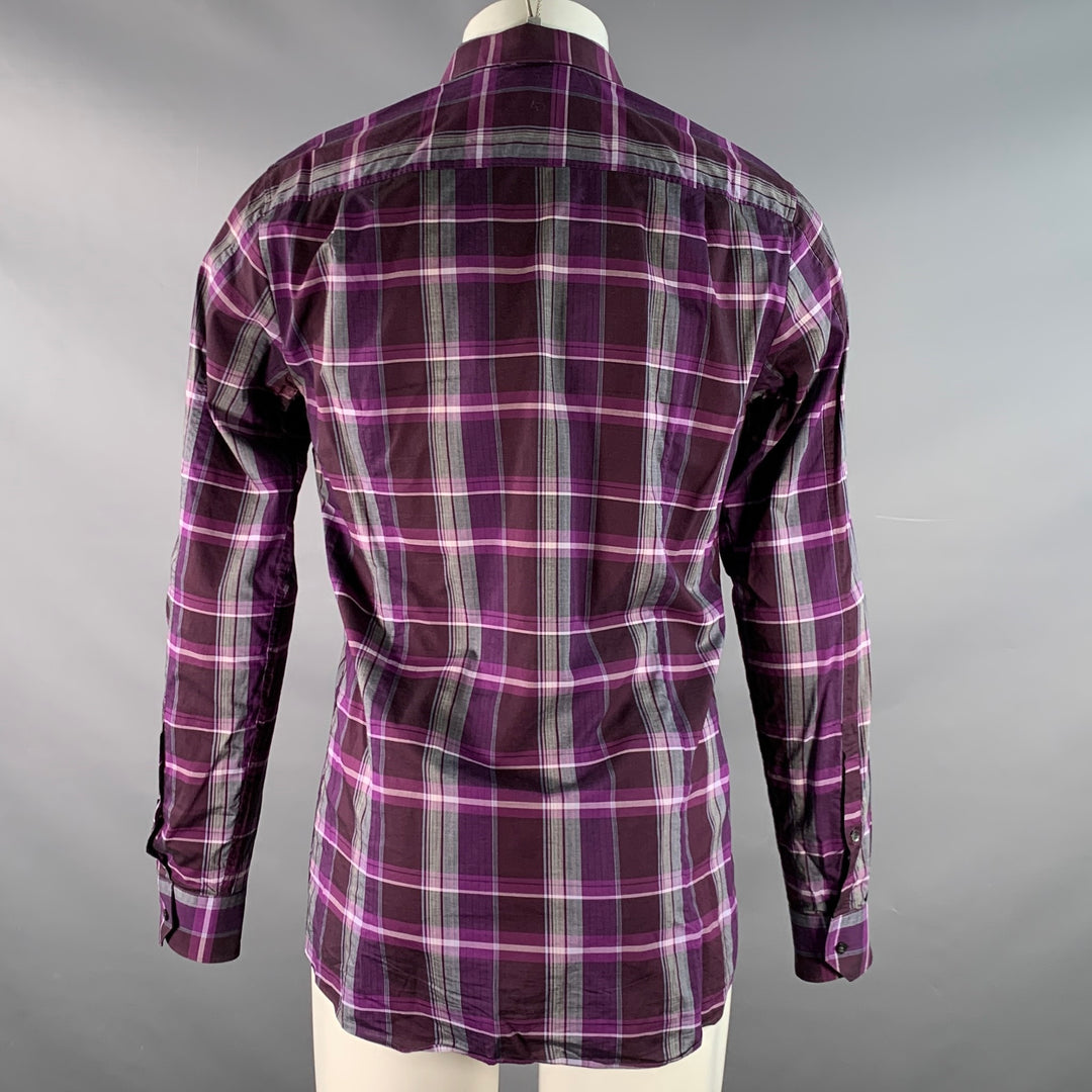 HUGO BOSS Size M Purple Grey Plaid Cotton Long Sleeve Shirt