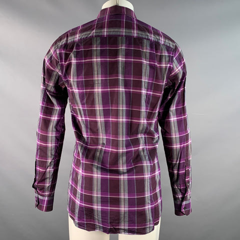 HUGO BOSS Size M Purple Grey Plaid Cotton Long Sleeve Shirt