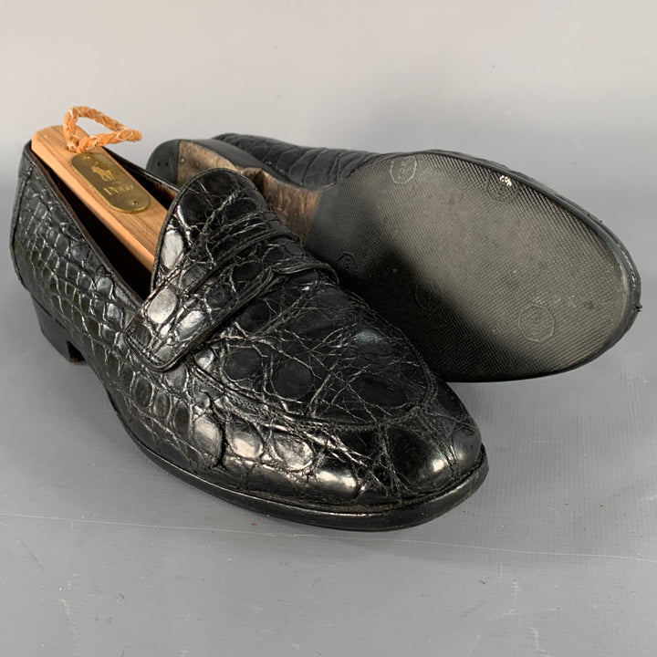 RALPH LAUREN Vintage Size 6 Black Alligator Leather Penny Loafers Flats