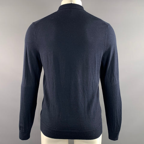 THEORY Size M Navy Knit Merino Wool Blend Full Zip Sweater