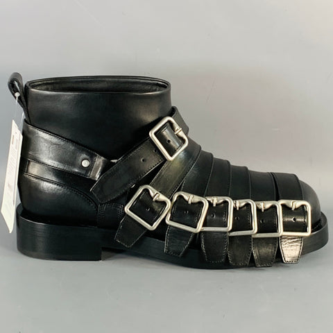 BURBERRY Size 11 Black Leather Pull On Belted Boots
